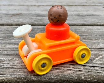 Vintage Fisher Price Little Riders Orange Car with Red Body Boy - Black Little People Figure - Bright Red Body - Fisher Price Toys