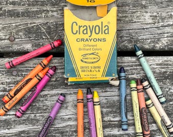 Vintage Box of Binney & Smith Crayola Crayons - 14 Used Crayons in Box - New York Made in USA - vintage art supply - red-orange, blue-violet