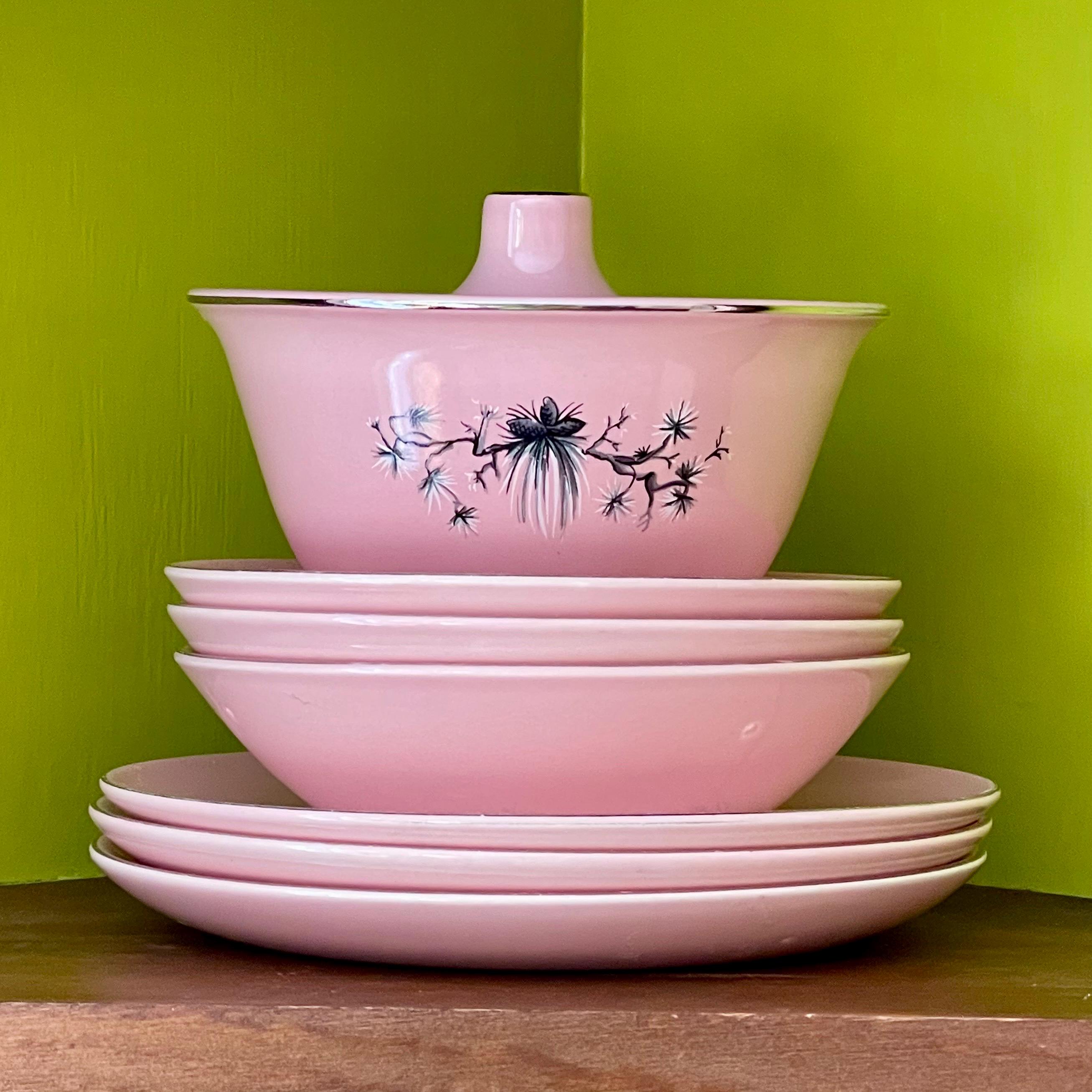 Vintage Midcentury Taylor Smith Pink Dwarf Pine Dinnerware Lot