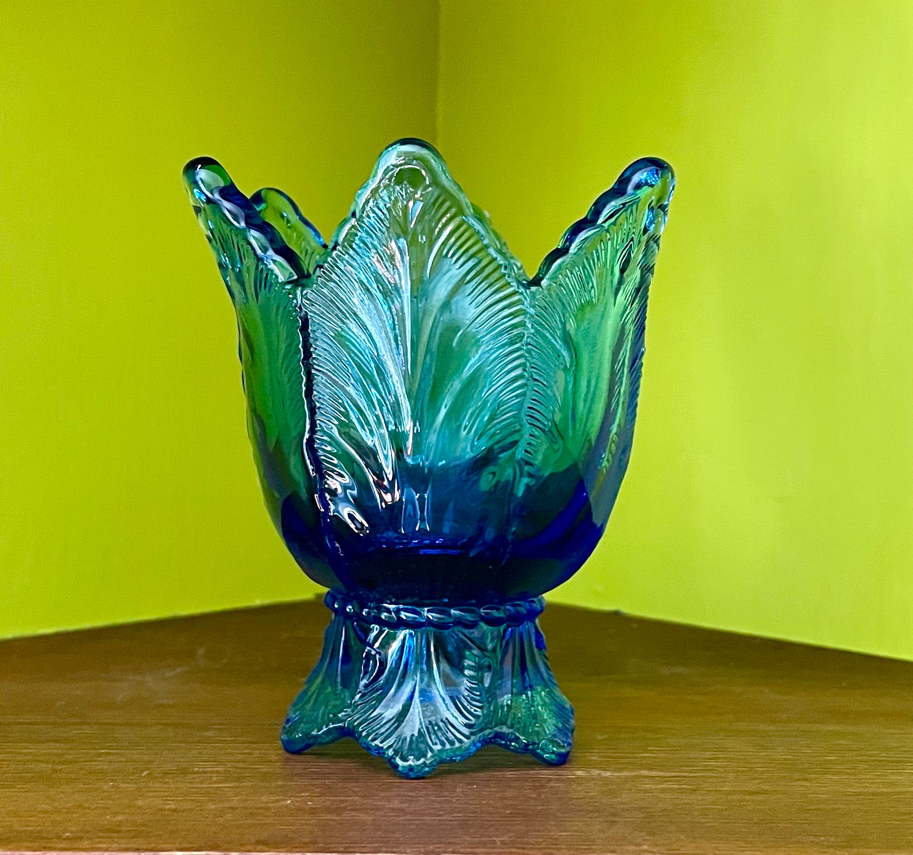 Vintage Fenton Two Way Candleholder in Blue - Votive or Taper Candle Holder - Fenton Tulip Glass Candleholder - Summer Decor - Blue Glass