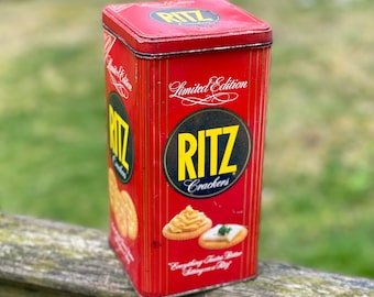 Vintage 1986 Limited Edition Ritz Crackers Tin - Everything Tatses Better in a Ritz - Red Advertising Tin - Retro Kitchen Decor - Nabisco