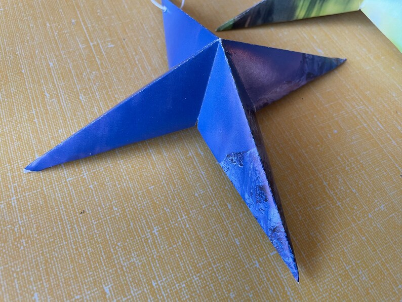 Set of Three Folded Paper Star Ornaments by Ida Northern Etsy