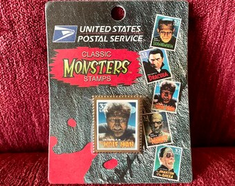 Vintage 1997 United States Postal Service Classic Monsters The Wolf Man Stamp Pin - USPS Collectible Brooch - Universal Studios - Horror