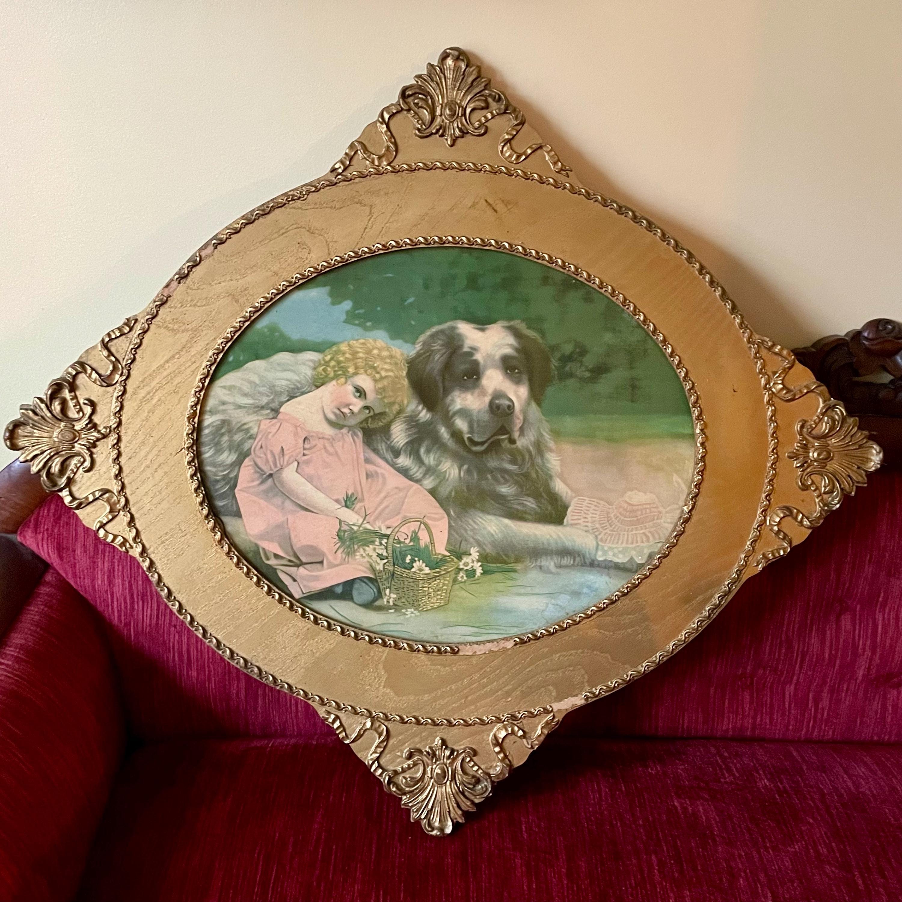 Victorian Lithograph Girl With Dog - Etsy