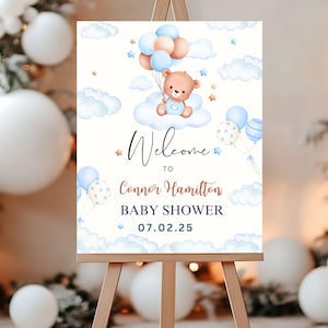 Teddybär Willkommen zur Babyparty, Beige Bär Ballons Babyparty Poster, Wir können Bären warten bearbeitbares Yard-Zeichen