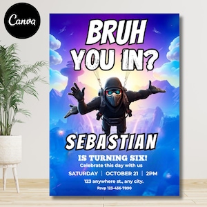 Faire-part d'anniversaire Bruh, invitation à une fête d'anniversaire de joueur, jeu vidéo Party Evite, modèle numérique modifiable, téléchargement immédiat, carte d'anniversaire imprimable