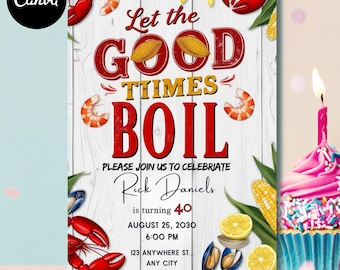 Seafood Birthday Party Invitation: Editable Canva Template