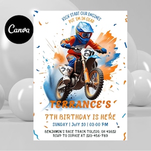 Motocross Birthday Invitation: Dirt Bike Adventure, Editable Canva Template (Digital Download)