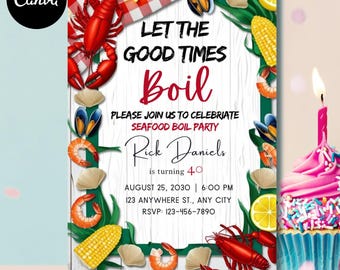 Seafood Boil Birthday Invitation: Editable Canva Template