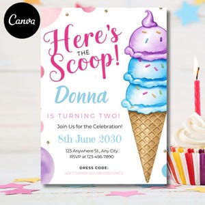 Zwei süße Geburtstagseinladung: Candy Dessert Theme (Canva Editable)