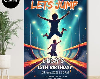 Trampoline Park Birthday Invitation: Teen Jump Party (Editable PDF)