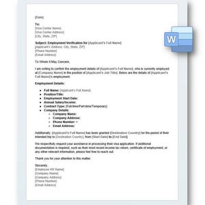 Employment Verification Letter for Tourist Visa | Proof of Employment for Visa Application | Editable Work Verification Template