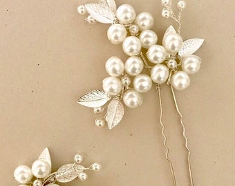 Lakshmi - 2 Bridal Hair Pins | Bridesmaid hair pins | Pearl Hair Pins | Silver Hair Pins | Gold Pins Dramatic Hair Pins -26