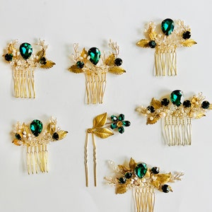 J o d h a Emerald Hair comb Bridal Hair comb gold and pearl hair comb 28 image 4