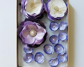 Jardinière violet clair et blanche | Mariage lavande| Anniversaire | Demoiselle d'honneur | Robe fleurie | Fleurs en satin faites main FB06