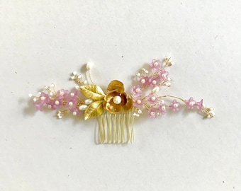 Lilac and Gold Bridal Hair Comb | Spring Wedding | Lavender Wedding | Delicate Flower Hair Comb -04