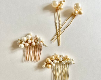 Pearl bobble hair comb -  Cream and Ivory pearls | bridal hair comb | bubble hair comb | modern wedding - 11 B