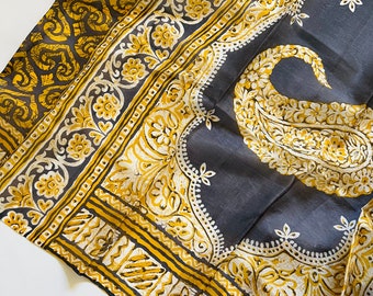 Yellow Charcoal | Pure Silk Scarf | paisley print & Border | Soft and Elegant | Little Luxuries | Birthday Gift for her