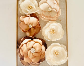 Box of Flowers - Taupe, Champagne, Ivory Flowers | Wedding flowers | Flower girl sash flowers | Bridal Hair flowers FB-14