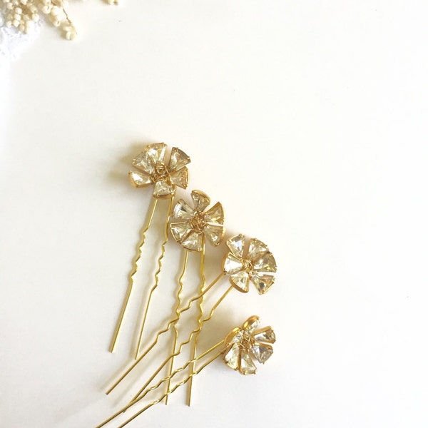 Four Rhinestone Hair Pins   | Crystal and gold Hairpins | Bridal Hair Pins | Bridesmaid hairpins | Party Hair pins 43