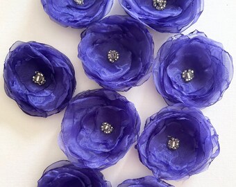 5 Purple flowers, organza flowers, fabric flowers, applique, bulk flowers for craft projects