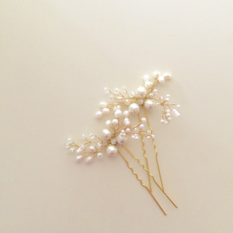 Mohini Bridal hair pin, Pearl Hair pin, Gold pin 25 image 3