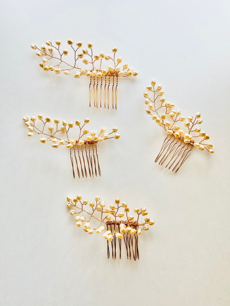 Mandira Leaf Hair Comb, Pearl Hair Comb, botanical wedding, Modern bride 13 image 3