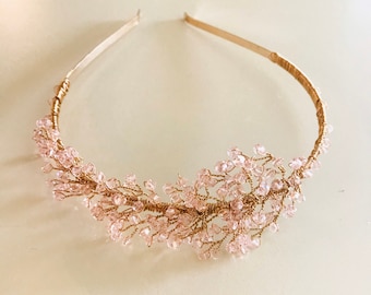 Ready to ship - Pink Crystal Bridal Headband - Bridesmaid, Party, Birthday, Prom, Dance headband - 01