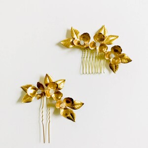 Padmini Golden Flowers Hair Comb Bridal Hair Comb Holiday Hair Comb 12 image 1