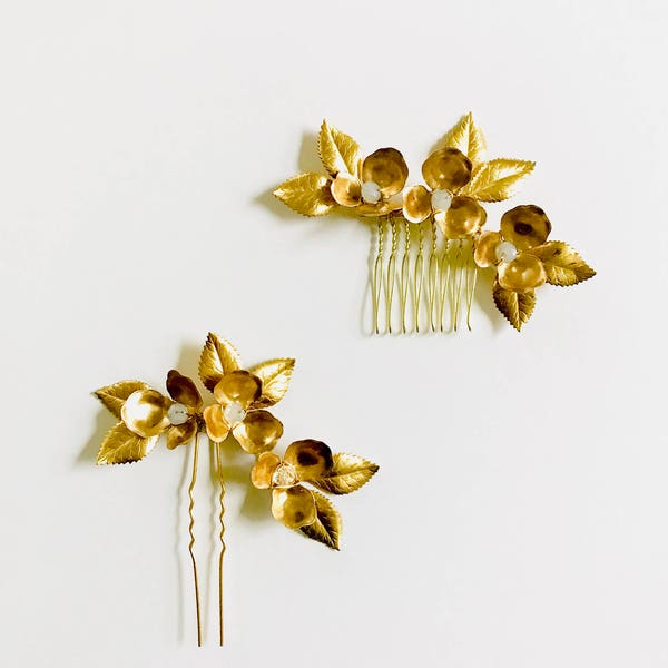 Padmini Golden Flowers Hair Comb | Bridal Hair Comb | Holiday Hair Comb - 12