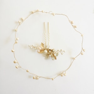 Bridal Hair Pin and hair vine | Pearl Hair Pin | Birthday Hair pin | golden Hair pin only - 16
