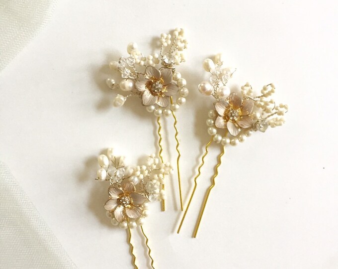 Golden Hair Pins Bridal Hair Pins Pearl Hair Pins Wedding Etsy