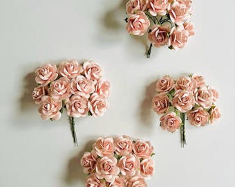 50 Paper flowers | Mini tea roses | Light Pink, Light blue, Ivory,  flowers for decoration, wedding, craft projects