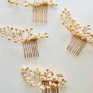 Mandira Leaf Hair Comb, Pearl Hair Comb, botanical wedding, Modern bride 13 image 2