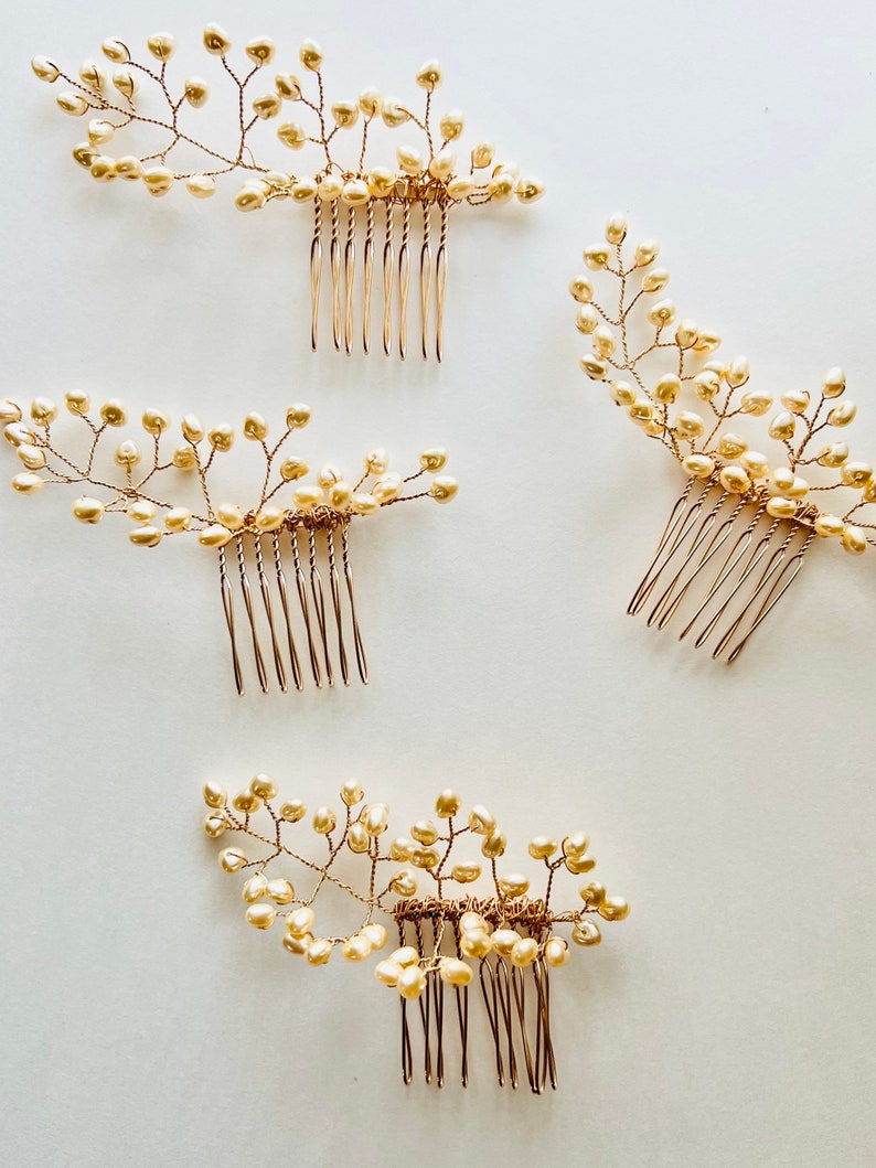 Mandira Leaf Hair Comb, Pearl Hair Comb, botanical wedding, Modern bride 13 image 2