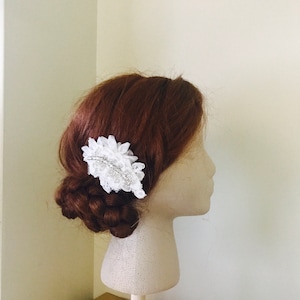White Crystal & Lace Hair comb, Bridal Hair comb - 21