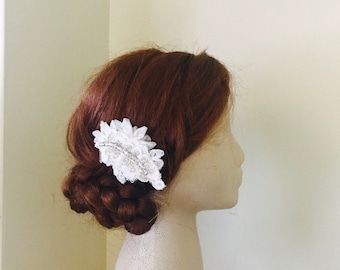 White Crystal & Lace Hair comb, Bridal Hair comb - 21