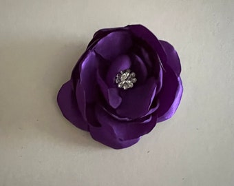 Purple Satin Flower Brooch or Hair clip - Fall wedding, Bridal, Flower Girl, Prom, pillow