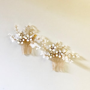 Saraswati - Bridal Hair Comb, White flowers and Gold hair comb - 08