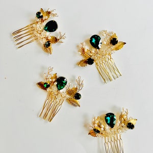 J o d h a Emerald Hair comb Bridal Hair comb gold and pearl hair comb 28 image 1