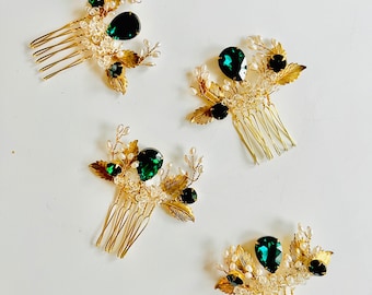 J o d h a - Emerald Hair comb | Bridal Hair comb | gold and pearl hair comb - 28