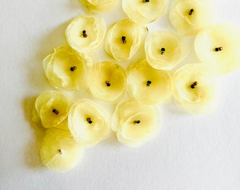 20 Small flowers, mini flowers, organza flowers, craft supplies, lemon yellow