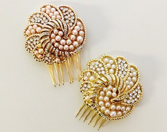 Dramatic hair comb | Party Hair comb | Rose gold hair comb | blush gold wedding - 18 A