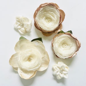 Champagne Taupe and Ivory Flowers | Satin organza Flowers | Flower girl dress | Hair clips FB08