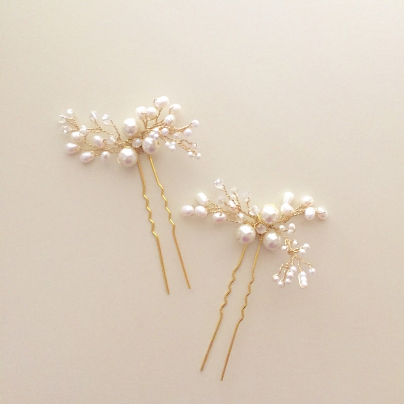 Mohini Bridal hair pin, Pearl Hair pin, Gold pin 25 image 2