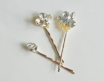 Rhinestone and pearl bobby 3 pins set, crystal hair pins, bridal hair pins - handmade wedding - 41