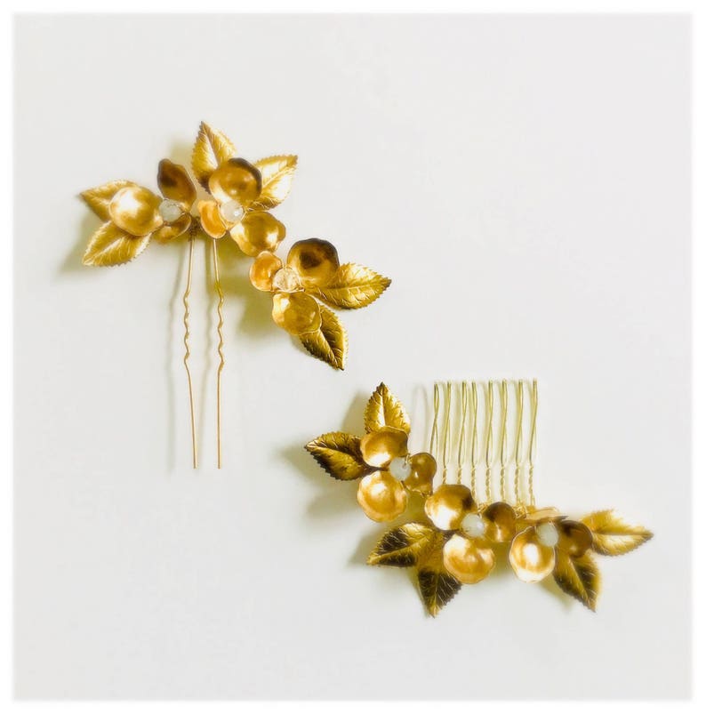 Padmini Golden Flowers Hair Comb Bridal Hair Comb Holiday Hair Comb 12 image 3