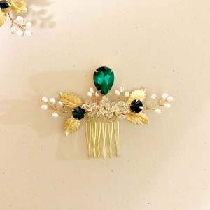 J o d h a Emerald Hair comb Bridal Hair comb gold and pearl hair comb 28 image 1