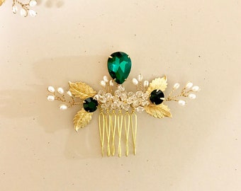 J o d h a - Emerald Hair comb | Bridal Hair comb | gold and pearl hair comb - 28