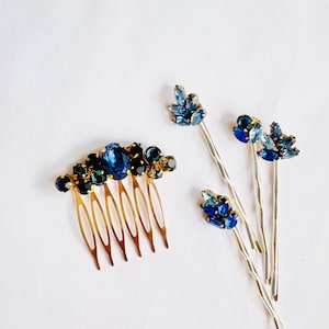 Shades of Blue Crystal Hair Comb | Sapphire Topaz Blue | Holiday Hair comb | Party Hair Comb | Bridesmaid Gift | RHC - 09